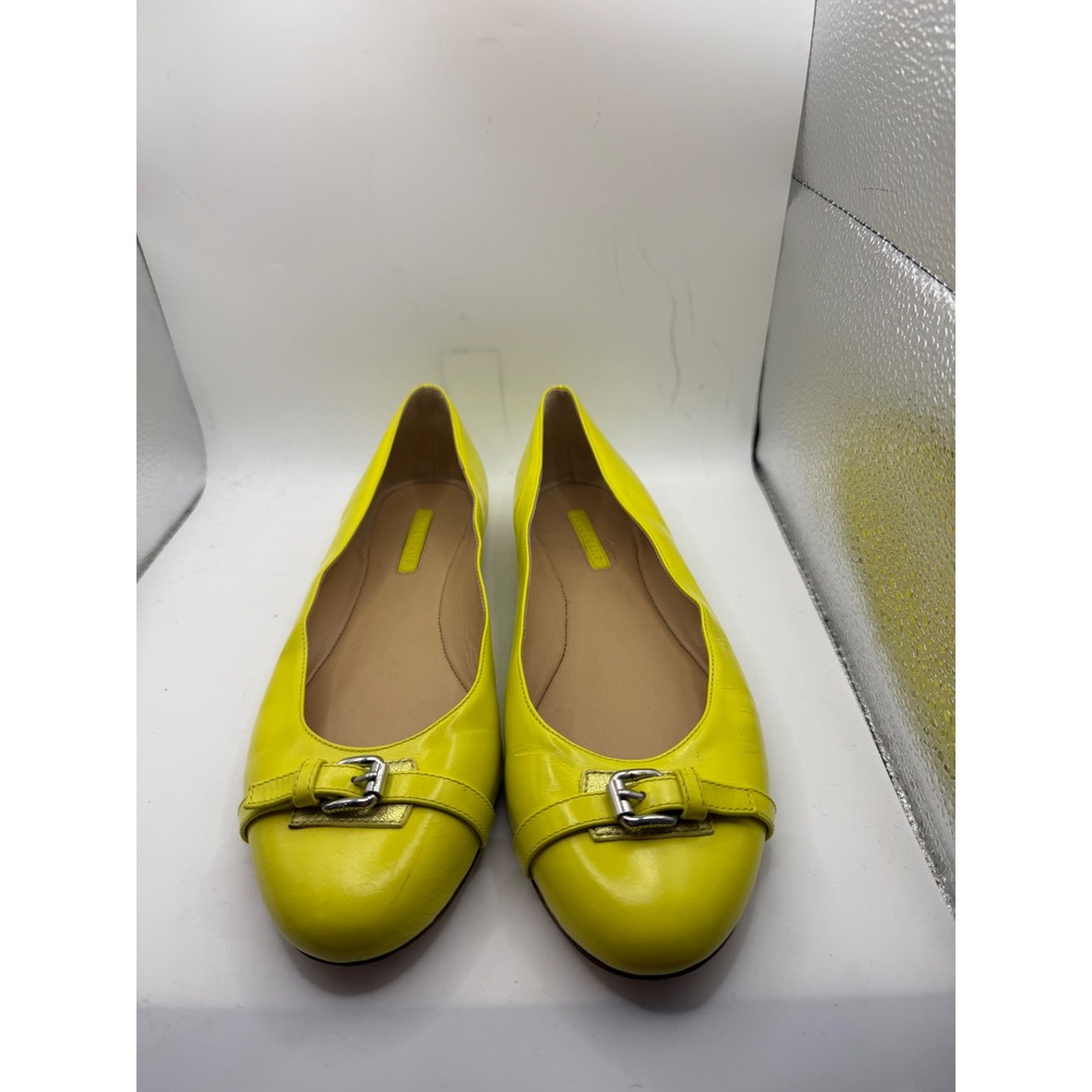 Longchamp Neon Yellow Leather Buckle Ballet Flats Made in Italy Size 39